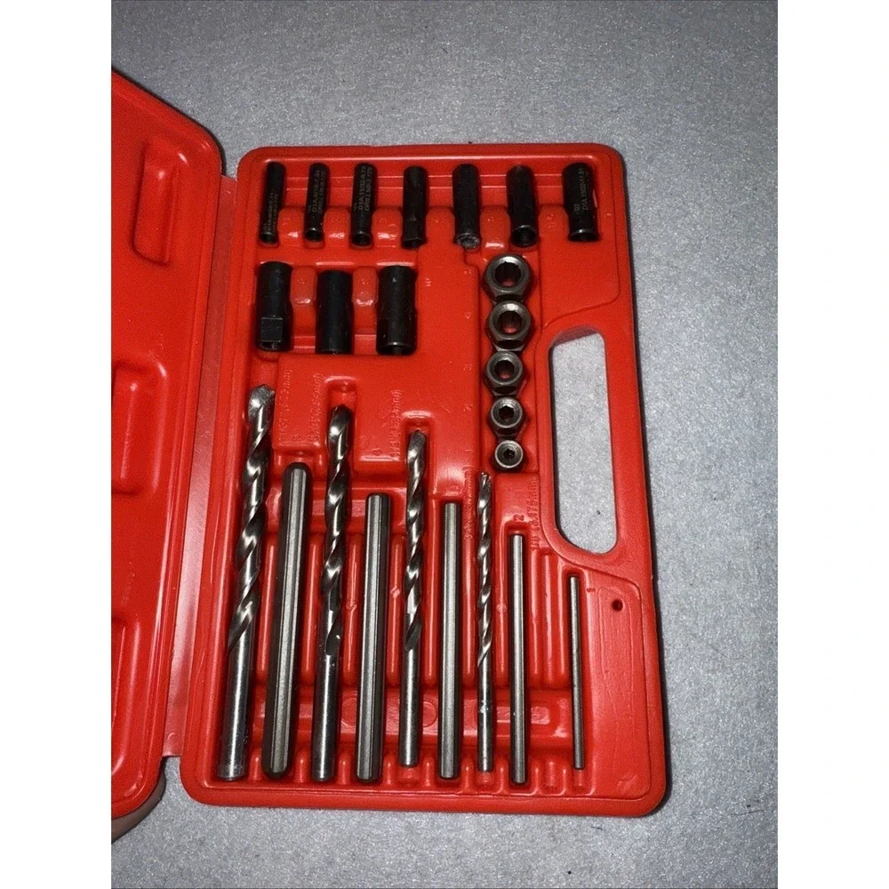 24 PIECE STUD EXTRACTOR DRILL SHAFT NUT TOOL SET IN CASE 4.75mm 15mm *Read*